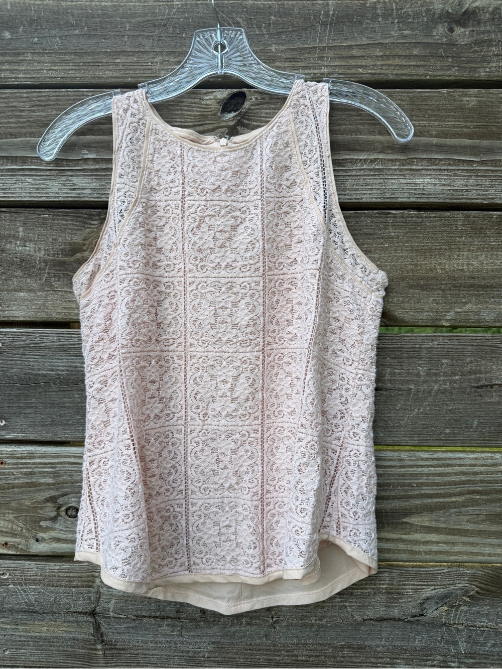 Ann Taylor Pink Lace Tank Top Halter Sleeveless Geometric Shell Size Small